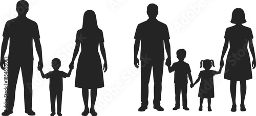 Family silhouettes parents holding children hands together happy family concept parents kids relationship vector illustration isolated white background