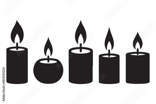 Candle silhouette set in black and white background
