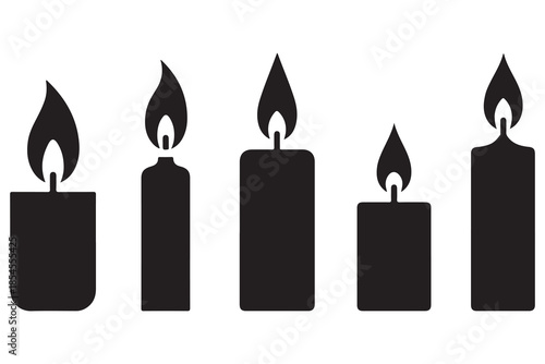 Candle silhouette set in black and white background
