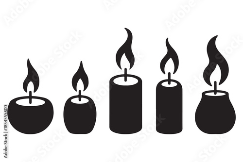 Candle silhouette set in black and white background
