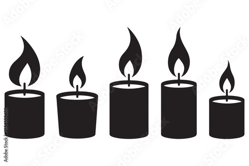 Candle silhouette set in black and white background
