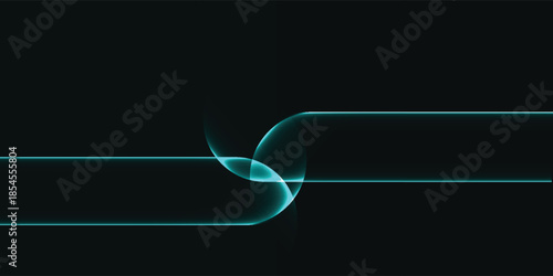 Abstract glowing teal light lines on a dark background.