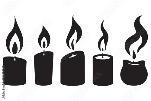 Candle silhouette set in black and white background
