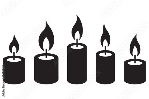 Candle silhouette set in black and white background
