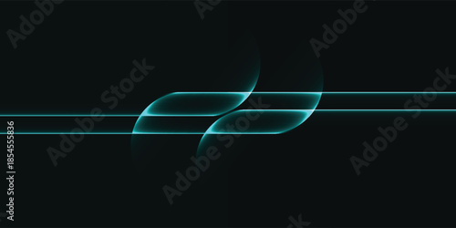 Abstract glowing teal light trails on dark background.