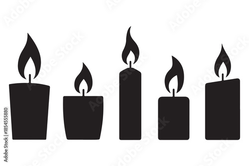 Candle silhouette set in black and white background
