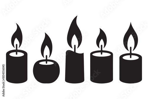 Candle silhouette set in black and white background
