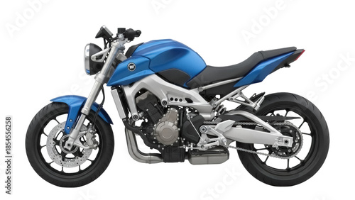 Photography Blue and silver motorcycle PNG isolated on transparent background, modern motorb
