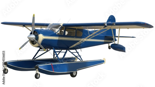 Tableau sur toile Blue and beige seaplane PNG isolated on transparent background, vintage floatpla