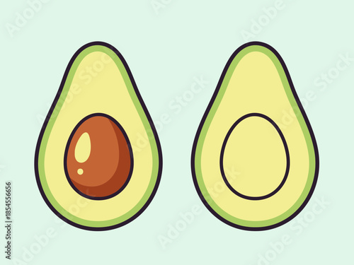 Avocado halves with pit and without on a light background