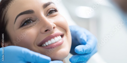 Hispanic Dentist with Patient Smiling in Dental Clinic