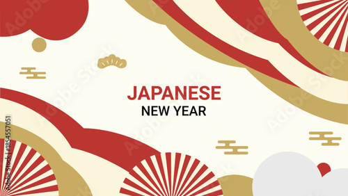 Japanese new year festive background with traditional patterns and auspicious elements