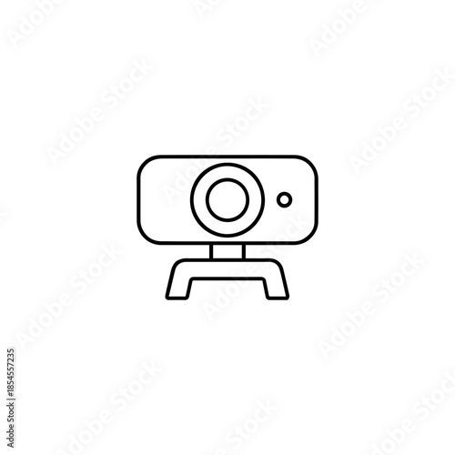 Line Icon of Webcam on Stand
Black-and-white line drawing of a webcam with a central lens and indicator light. Mounted on a two-legged stand.