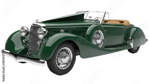 Schilderij op canvas Classic green convertible car PNG isolated on transparent background, vintage au