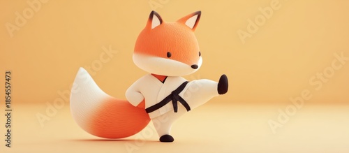 Fox in Karate Uniform Kicking.