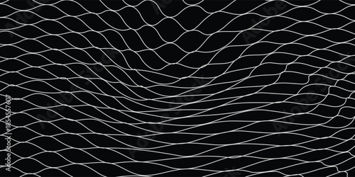 Fishing net seamless pattern. Soccer and football gates mesh. Fishnet texture. Basketball hoop and hockey net pattern. Sportswear texture. Chain link fence. Vector illustration on black background.