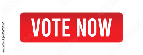 Vote now red call to action button with white text, modern rounded web UI element for election interface vector