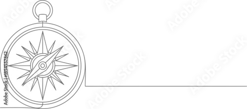 Hand drawn compass rose with a long line extending to the right