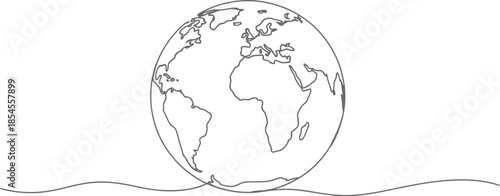 Continuous line drawing of the earth globe on a white background