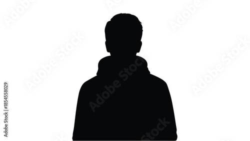 Anonymous male silhouette in a hooded sweatshirt against a white background