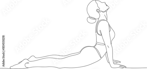 Elegant line drawing of a woman in cobra pose yoga