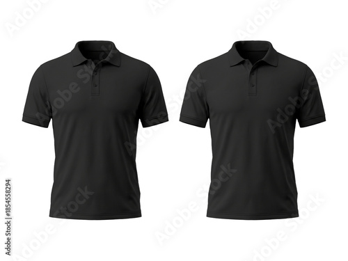 Two Black Polo Shirt Mockup Front View Isolated on Black Background, Blank Jersey Apparel Set for Branding, Uniform Design, Corporate Wear, Sportswear and Ecommerce Presentation
