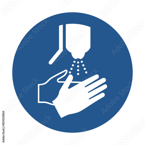 ISO 7010 M061 Disinfect Your Hands Safety Sign. Mandatory Safety Sign Hand Disinfection Symbol.  Disinfect Hands Instruction Icon. Hygiene Safety Mandatory Instruction Sign. 
