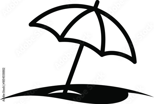 Simple hand drawn black outline beach umbrella on a white background