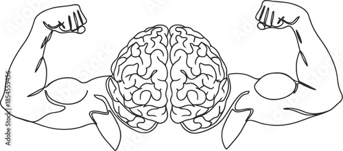 Strong brain flexing biceps muscles concept art illustration