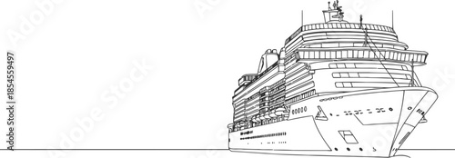 Sketch of a large cruise ship sailing on the ocean water