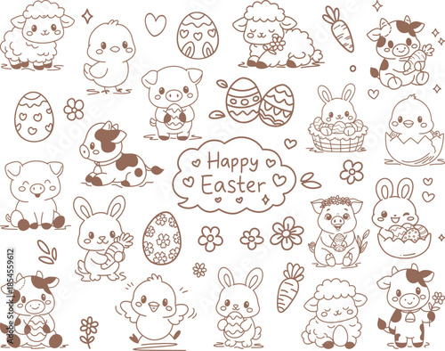 Kids Easter Coloring Doodle, Cute Bunny, Eggs & Spring Activities, A fun educational coloring doodle for kids featuring Easter scenes