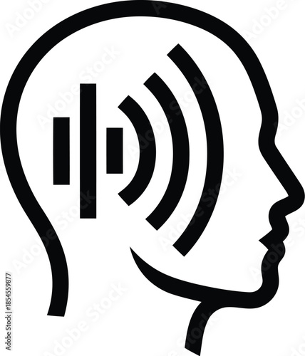 Outline of a human head with sound waves emanating from the ear