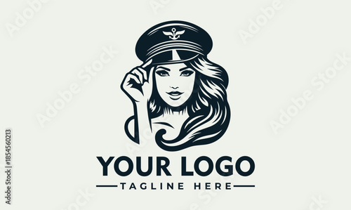 Vector logo design featuring a female sailor with a customizable tagline on a plain background.
