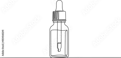 Minimalist line drawing of a glass dropper bottle with clear liquid