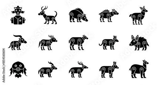 Captivating collection of stylized animal icons showcasing unique jointed mechanical designs perfect for modern branding and creative projects