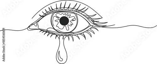 Minimalist line drawing of a sad eye crying a single tear