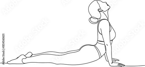 Elegant woman performing cobra pose in a graceful yoga illustration