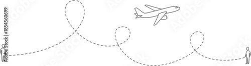 Simple hand drawn airplane flying a looping and winding route