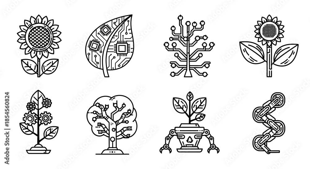 Obraz premium Future of green innovation illustrated with futuristic plant tech and circuitry designs for sustainable development concepts