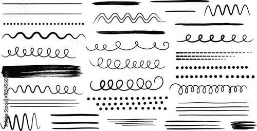 Hand drawn doodle lines and borders set for graphic design projects.