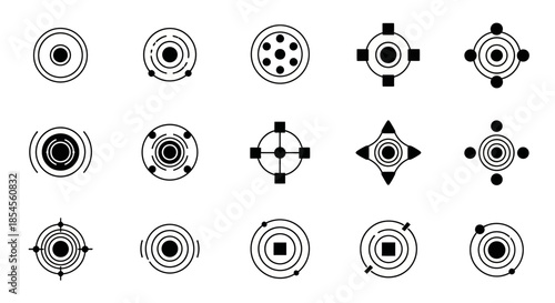 Modern abstract circular targeting icons and symbols for technology and science projects, perfect for branding and digital interfaces