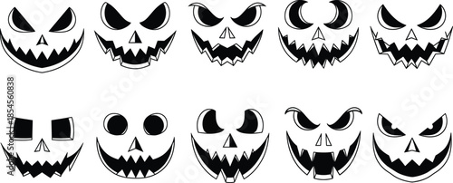 A collection of ten spooky and terrifying jack-o'-lantern faces for halloween decoration