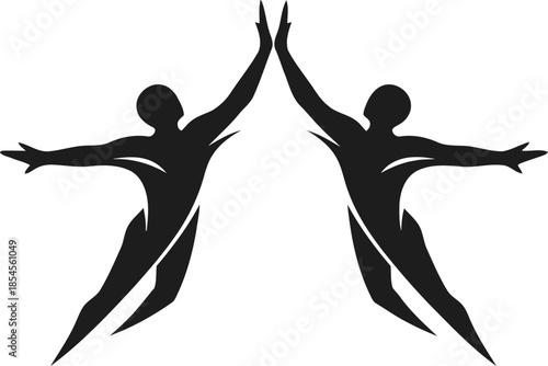 Two silhouetted figures reaching upward in a high five gesture