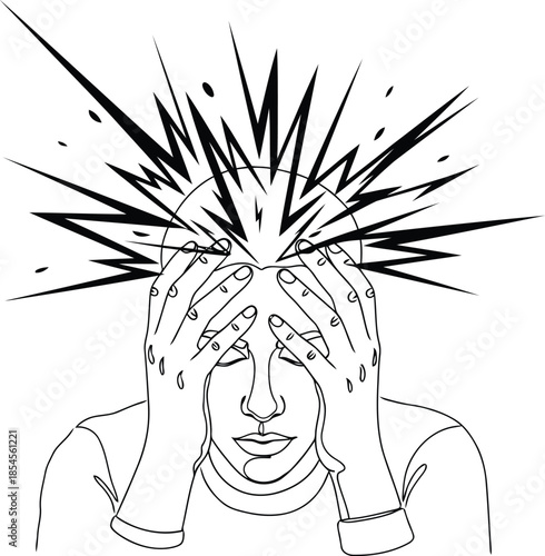 Person holding head with exploding lines representing stress or mental overload