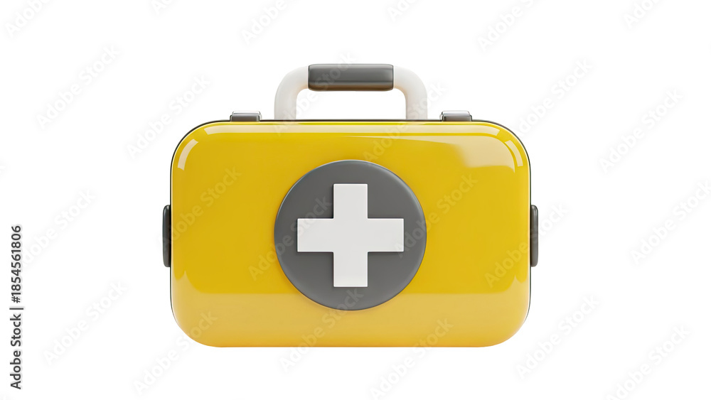 Fototapeta premium 3D Yellow First Aid Kit with Medical Cross Symbol on transparent background