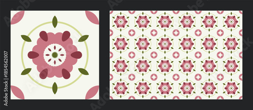 Classic red floral ceramic tile pattern with seamless rose flower design for kitchen or bathroom wall