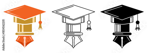 Academic education logo template design with graduation hat and pen vector illustration