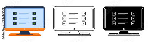 Corporate office checklist on desktop screen vector illustration for task management