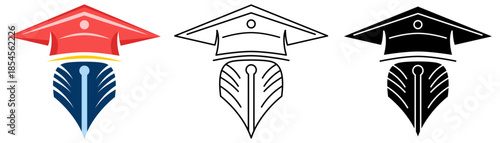 Graduation hat and pen education logo template vector illustration
