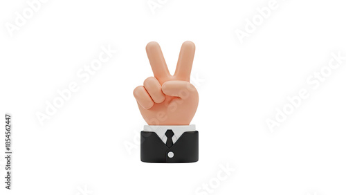 3D Victory hand gesture in a suit on transparent background